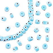 Nbead Handmade Evil Eye Lampwork Beads Strands, Column, Deep Sky Blue, 8.5x6~7mm, Hole: 2mm, about 53~56pcs/strand, 13.78 inch~14.17 inch(35cm~36cm)(LAMP-NB0001-49A)