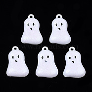 Spray Painted Alloy Enamel Pendants, Cadmium Free & Nickel Free & Lead Free, with Shimmering Powder, Halloween, Ghost, White, 20.5x14x3.5mm, Hole: 1.6mm(PALLOY-N164-008)