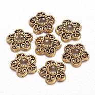 Tibetan Style Alloy Bead Caps, Lead Free and Cadmium Free, Antique Golden, 10.7x11x2.5mm, Hole: 3mm(GLF10597Y)