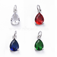Brass Micro Pave Cubic Zirconia Pendants, with Jump Ring, Teardrop, Platinum, Mixed Color, 11.5x6.5x4mm, Hole: 3mm(ZIRC-E164-64P)