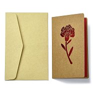 Kraft Paper Greeting Cards, Tent Card, Mother's Day Theme, with Envelope, Rectangle, Flower, 187x118x0.5mm(AJEW-L093-01B)