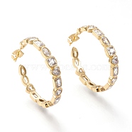 Brass Micro Pave Cubic Zirconia Stud Earrings, Half Hoop Earrings, with Ear Nuts, Long-Lasting Plated, Ring, Real 18K Gold Plated, 34.5x5mm, Pin: 0.7mm(EJEW-I251-10G)