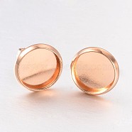 Flat Round Brass Stud Earring Cabochon Settings, Cadmium Free & Nickel Free & Lead Free, Rose Gold, Tray: 10mm, 13.5x12mm, Pin: 0.7mm(KK-K108-15RG-NR)