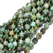 Natural African Turquoise(Jasper) Beads Strands, with Seed Beads, Faceted, Bicone, Double Terminated Point Prism Beads, 7~8x7~8mm, Hole: 0.8mm, about 38pcs/strand, 15.35 inch(39cm)(G-O201B-65A)