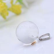 Natural Quartz Crystal Pendants, Rock Crystal, with Platinum Iron Findings, Round, 17x14mm, Hole: 2.5x6mm(G-R355-06)