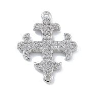 Rack Plating Brass Micro Pave Cubic Zirconia Cross Fleury Connector Charms, Long-Lasting Plated, Cadmium Free & Lead Free, Platinum, 21.5x17x2mm, Hole: 0.9mm(KK-A234-058P)