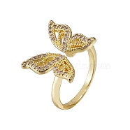 Butterfly Clear Cubic Zirconia Cuff Ring, Exquisite Brass Open Ring for Women, Golden, US Size 6(16.5mm)(RJEW-SZ0001-13)