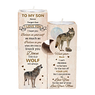 SUPERDANT Wooden Candle Holder and Candles Set, for Home Decorations, Rectangle with Word, Wolf Pattern, Wooden Candle Holder: 2pcs/set, Candles: 2pcs/set(AJEW-SD0001-13D)