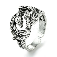 Snake Alloy Open Cuff Rings, Lead Free & Cadmium Free, Antique Silver, 5~14mm, Adjustable(RJEW-K275-86AS)