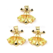 Rack Plating Real 18K Gold Plated Brass Pendants, with Cubic Zirconia, Long-Lasting Plated, Lead Free & Cadmium Free, Insect, Yellow, 14.5x16x4.5mm, Hole: 3.5mm(KK-B077-29G-02)