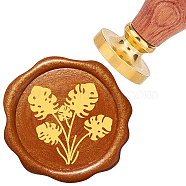 Brass Wax Seal Stamp with Rosewood Handle, for DIY Scrapbooking, Leaf Pattern, 25mm(AJEW-WH0412-0003)