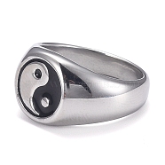 304 Stainless Steel Finger Rings, Yin Yang Ring, with Enamel, Gossip, Stainless Steel Color, Size 11, Inner Diameter: 20.8mm(STAS-H101-01P-11)