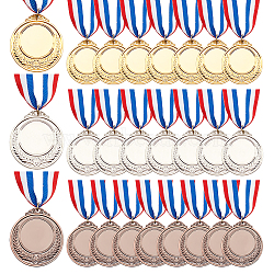 24Pcs 3 Colors Zinc Alloy Medals, with Stripe Pattern Lanyard, Flat Round, Mixed Color, 780mm, 8pcs/color(AJEW-OC0004-50)