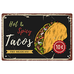Vintage Metal Iron Tin Sign Poster, Wall Decor for Bars, Restaurants, Cafes Pubs, Vertical Rectangle, Mexican Taco, Food Pattern, 300x200x0.5mm, Hole: 5x5mm(AJEW-WH0157-676)