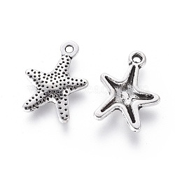 Tibetan Style Alloy Starfish/Sea Stars Charms, Lead Free and Cadmium Free, Antique Silver, 16x12mm, Hole: 1mm(LF0463Y-NF)