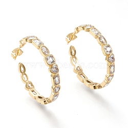 Brass Micro Pave Cubic Zirconia Stud Earrings, Half Hoop Earrings, with Ear Nuts, Long-Lasting Plated, Ring, Real 18K Gold Plated, 34.5x5mm, Pin: 0.7mm(EJEW-I251-10G)
