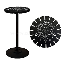 Wooden Wheel, Wooden Display Shelf, Black Holder Stand, Rustic Divination Pendulum Storage Rack, Witch Stuff, Sun Pattern, Wheel: 120x8mm, 2pcs, Studdle: 288x12mm, 1pc(DJEW-WH0046-030)