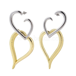 Brass Dangle Stud Earrings, Hollow Heart, Real 18K Gold Plated, 86x36mm(EJEW-M244-13GP)