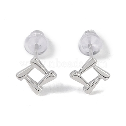 Rhodium Plated Square 999 Sterling Silver Stud Earrings for Women, with 999 Stamp, Platinum, 8x8mm(EJEW-S215-13P)