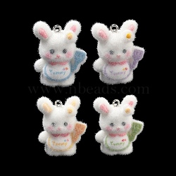 Flocky Opaque Resin Pendants, with Platinum Iron Loops, Rabbit Charms, Mixed Color, 30.5x25x15mm, Hole: 2mm(RE-CBAC51B-04P)