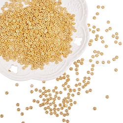 Tibetan Style Alloy Spacer Beads, Flower, Golden, 4.5x1.5mm, Hole: 1mm, 2000pcs(PALLOY-PH0012-75G-WH)