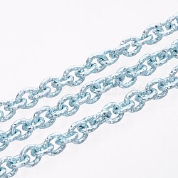 (Holiday Stock-Up Sale)Aluminium Cable Chains, Textured, Unwelded, Oval, Sky Blue, 7x6x1.5mm(CHA-K16303-14)