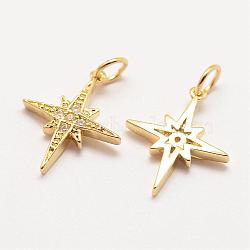 Brass Micro Pave Grade AAA Cubic Zirconia Pendants, Long-Lasting Plated, Star, Cadmium Free & Nickel Free & Lead Free, Real 18K Gold Plated, 16x14x2mm, Hole: 3mm(ZIRC-G090-05G-NR)