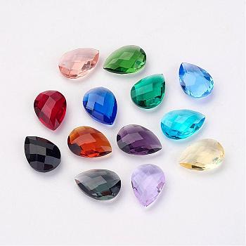 Faceted K9 Glass Pointed Back Cabochons, teardrop, Mixed Color, 14x10x4.8mm