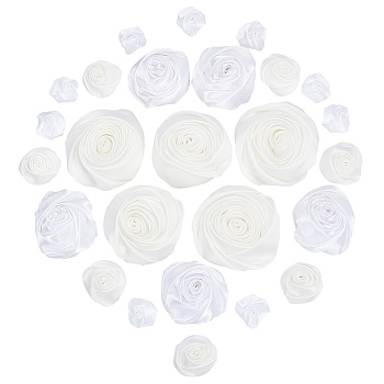 WADORN 26Pcs 4 Style Satin Cloth Ornament Accessories, 3D Rose Flower Appliques, White, 14.5~63x19~63x17~34mm