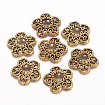 Tibetan Style Alloy Bead Caps, Lead Free and Cadmium Free, Antique Golden, 10.7x11x2.5mm, Hole: 3mm