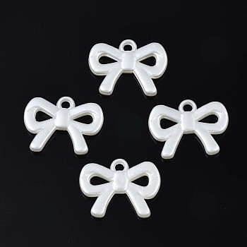 Acrylic Imitation Pearl Pendants, Bowknot, Creamy White, 14x19x2.5mm, Hole: 2mm, about 1300pcs/500g