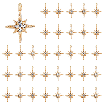 50Pcs Alloy Rhinestone Pendants, Star Charms, Light Gold, 22x16x4mm, Hole: 2mm