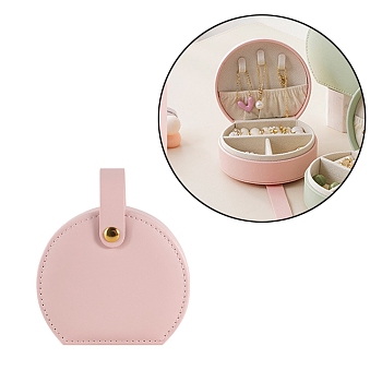 Half Round PU Leather Jewelry Set Organizer Box, Portable Travel Jewelry Case for Earrings, Rings, Necklaces, Pink, 10x9x4.5cm