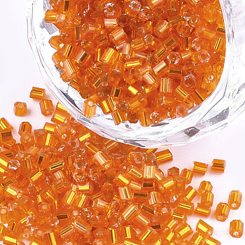 Grade A Glass Seed Beads, Hexagon(Two Cut), Silver Lined, Dark Orange, 1.5~2.5x1.5~2mm, Hole: 0.8mm, about 2100pcs/bag, 450g/bag