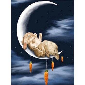 DIY Rectangle Rabbit Theme Diamond Painting Kits, Including Canvas, Resin Rhinestones, Diamond Sticky Pen, Tray Plate and Glue Clay, Sleeping Bunnies in the Moon, Black, 400x300mm