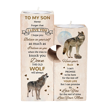 SUPERDANT Wooden Candle Holder and Candles Set, for Home Decorations, Rectangle with Word, Wolf Pattern, Wooden Candle Holder: 2pcs/set, Candles: 2pcs/set