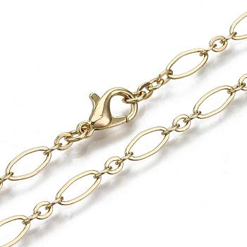 Brass Cable Chains Necklace Making, with Lobster Claw Clasps, Light Gold, 23.62 inch(60cm) long, Link 1: 9x4x0.6mm, Link 2: 3.5x3x0.6mm, Jump Ring: 5x1mm