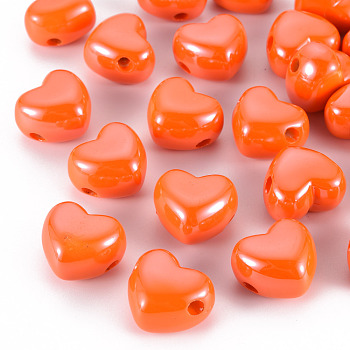 Opaque Acrylic European Beads, Large Hole Beads, Pearlized, Heart, Orange Red, 19.5x21.5x14.5mm, Hole: 4mm