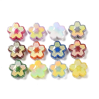 Opaque Acrylic Beads, with Enamel, Sakura, Mixed Color, 19x20x8mm, Hole: 3mm