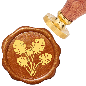 Brass Wax Seal Stamp with Rosewood Handle, for DIY Scrapbooking, Leaf Pattern, 25mm
