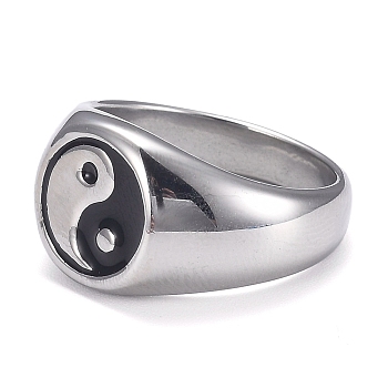 304 Stainless Steel Finger Rings, Yin Yang Ring, with Enamel, Gossip, Stainless Steel Color, Size 11, Inner Diameter: 20.8mm