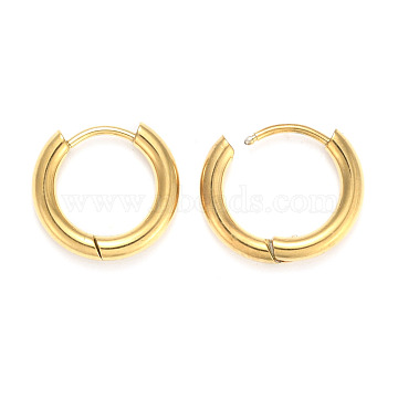 Ion Plating(IP) 304 Stainless Steel Huggie Hoop Earrings, Manual Polishing, Hypoallergenic Earrings, Thick Hoop Earrings, Ring, Real 18K Gold Plated, 10 Gauge, 14.5x14x2.5mm, Pin: 1mm(EJEW-O087-06F-G)