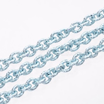 Aluminium Cable Chains, Textured, Unwelded, Oval, Sky Blue, 7x6x1.5mm(CHA-K16303-14)