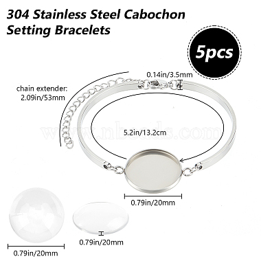 5pcs 304 bracelets à cabochons ronds et plats en acier inoxydable(DIY-BBC0001-72)-2