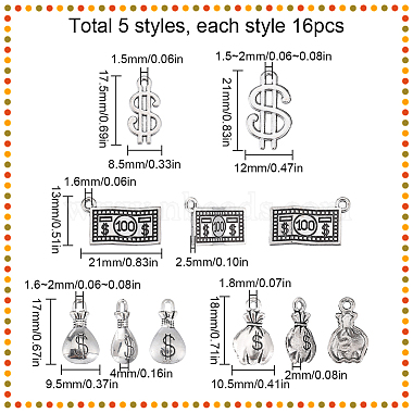 80Pcs 5 Style Tibetan Style Zinc Alloy Pendants(TIBEP-SC0002-46)-2
