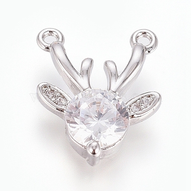 Real Platinum Plated Clear Deer Brass+Cubic Zirconia Charms