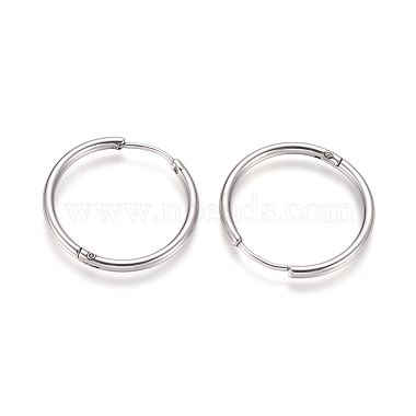 202 Stainless Steel Huggie Hoop Earrings(X-EJEW-F111A-25mm-P)-2