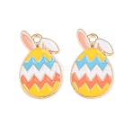 Alloy Pendants, with Enamel, Easter Egg with Rabbit Charms, Light Gold, Colorful, 24x14x1mm, Hole: 2mm(ENAM-D317-01G-01)