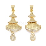 Brass Pave Clear Cubic Zirconia Pendants, Tiered Tassel Teardrop Charms, Rack Plating, Long-Lasting Plated, Cadmium Free & Lead Free, Real 18K Gold Plated, 32x16x3mm, Hole: 4x3.5mm(KK-L275-11G)