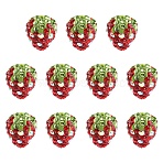 10Pcs Clay Polymer Rhinestone Beads, Pave Disco Ball Beads, Grade A, Strawberry, Red, 14x13mm, Hole: 1mm(RB-YW0001-28)